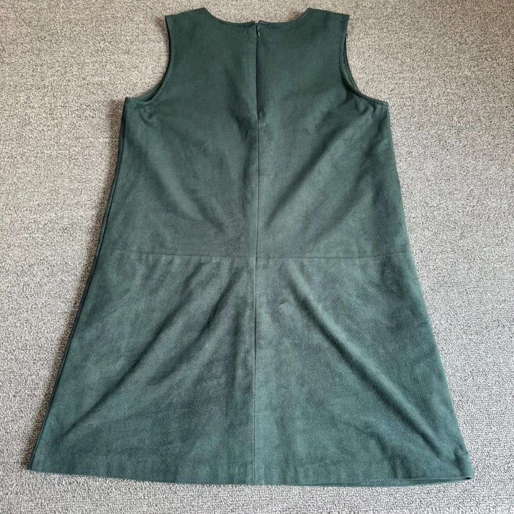 Forgiveness Green Faux Suede Sleeveless Pocket Shift Dress Size Medium Boho Twee